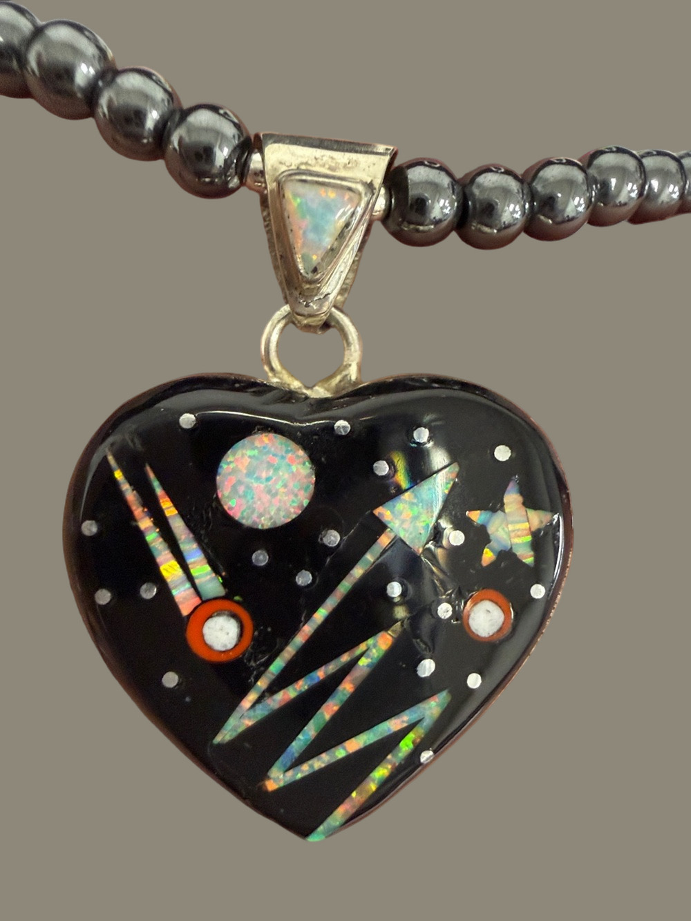 Hematite Bead  Sterling silver heart Necklace - Black